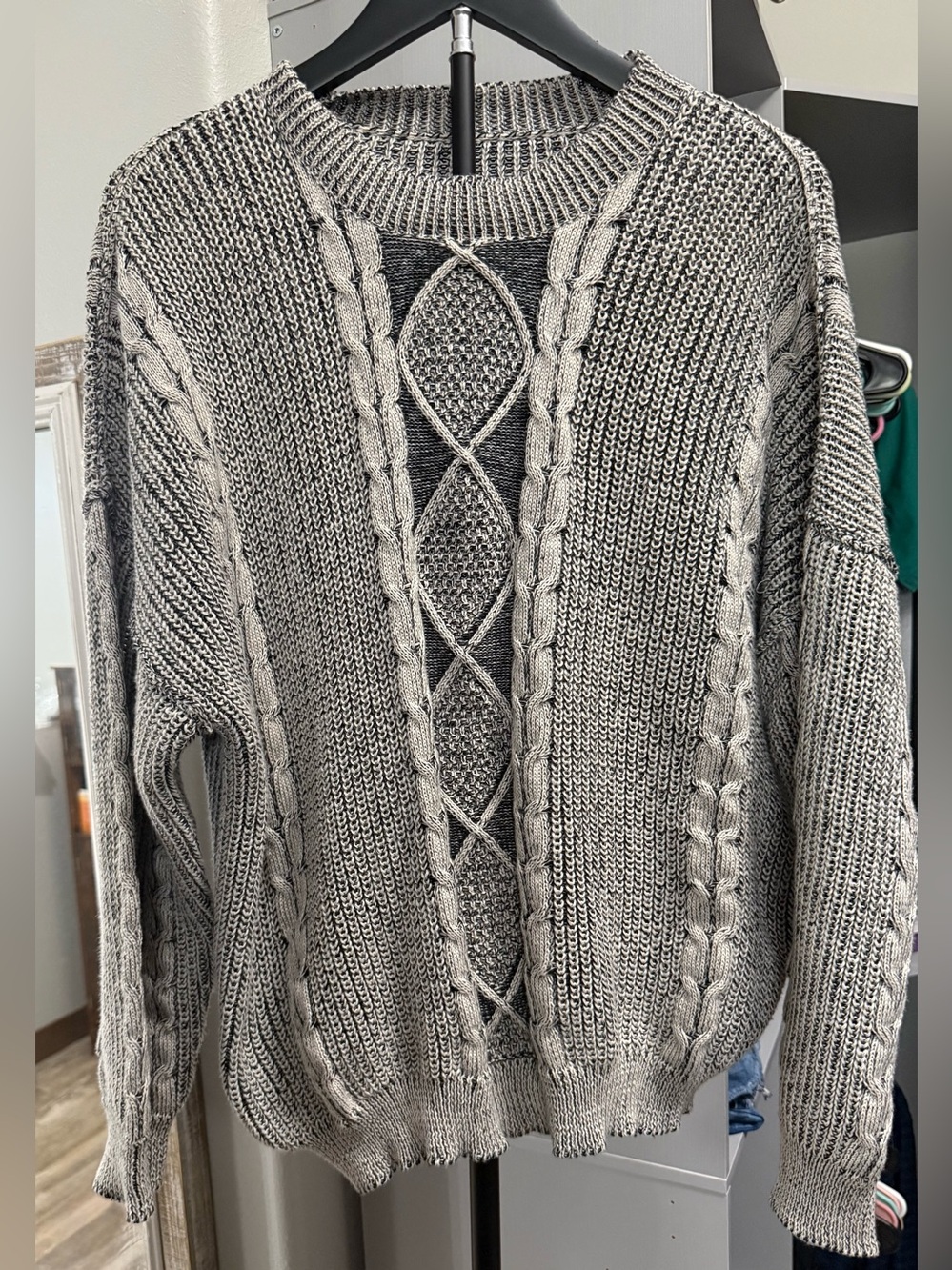 SHEIN Gray Cable Knit Scoop Neck Sweater